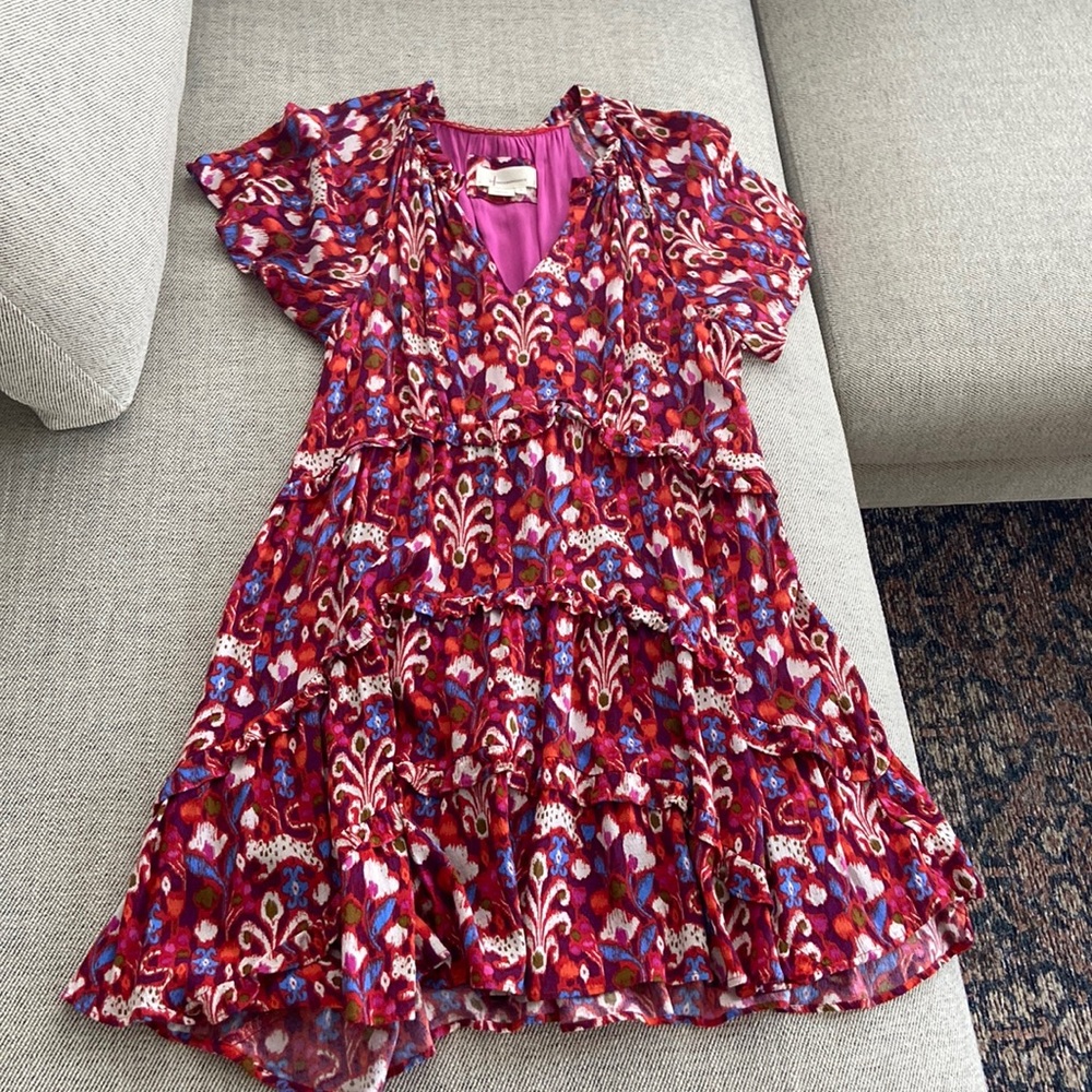 Anthropologie Robin tiered mini dress in Raspberry (M)